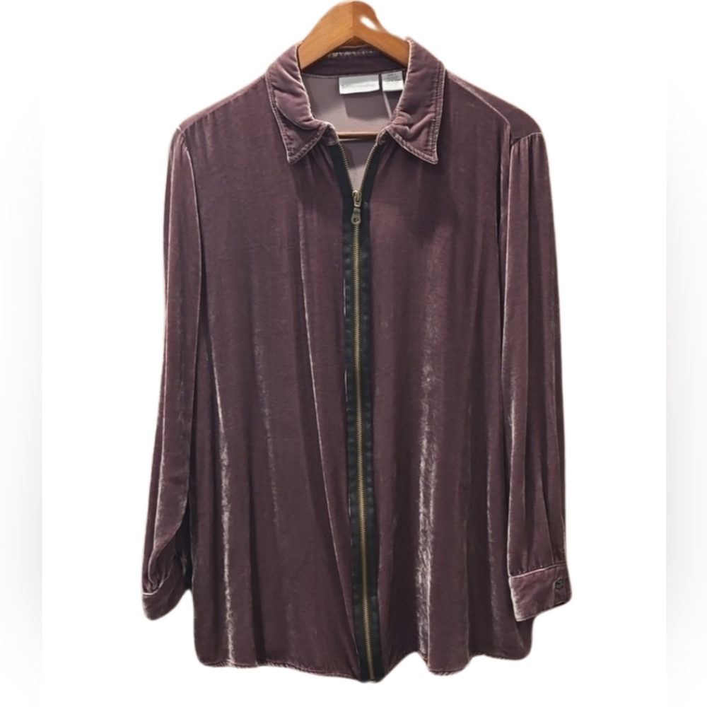 Soft Surroundings Velvet Silk Blend Zip Front A-line Tunic Top Sz L
